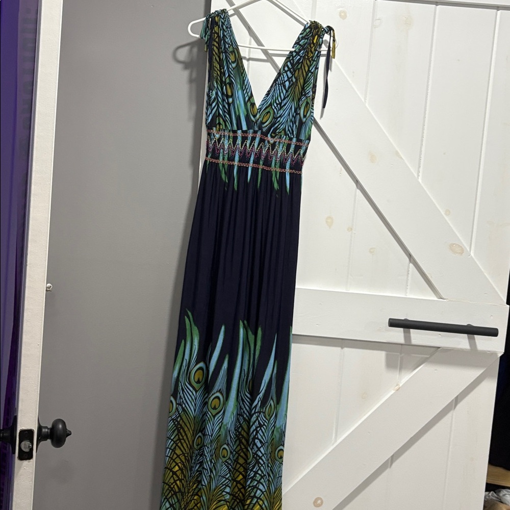 Peacock Pattern Maxi Dress